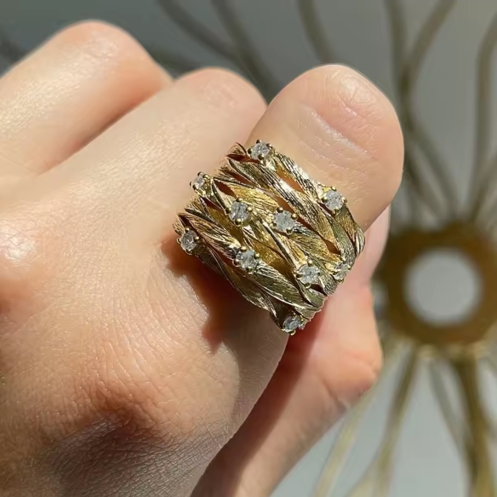 Gold-Tone Braided Multi-Band Ring with Sparkling Accents - Picture 10 of 11